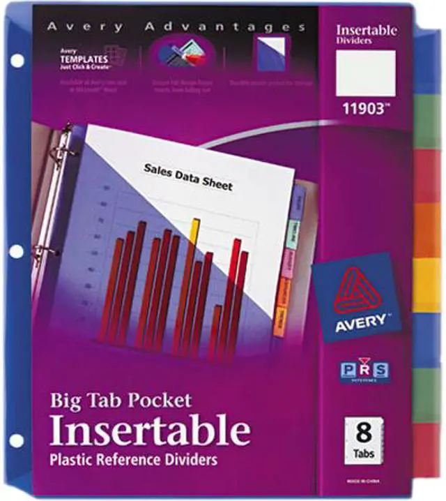 Main image of Avery 11903 WorkSaver Big Tab Plastic Dividers, Slash Pocket, 8-Tab, Letter, Assorted