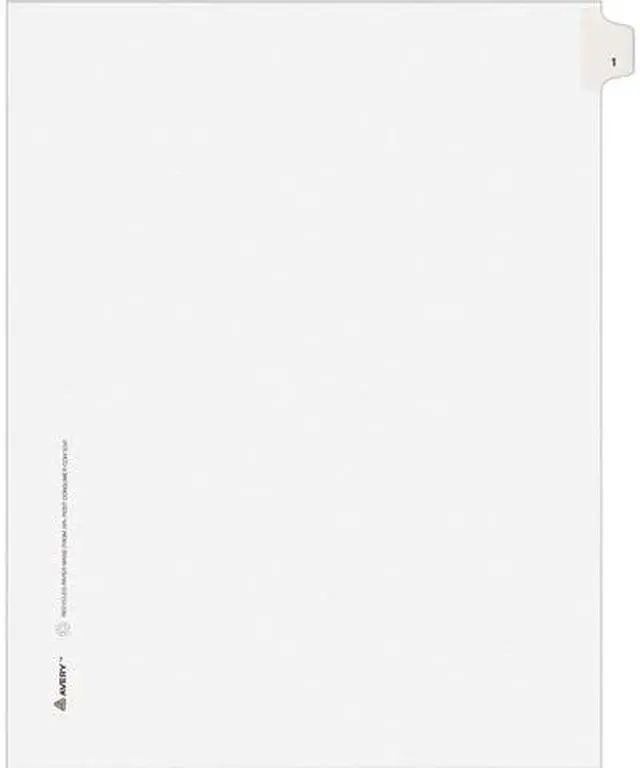 Main image of Avery 11911 Avery-Style Legal Side Tab Divider, Title: 1, Letter, White, 25/Pack