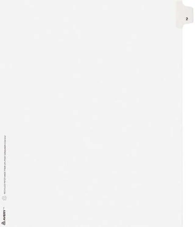 Main image of Avery 11912 Avery-Style Legal Side Tab Divider, Title: 2, Letter, White, 25/Pack