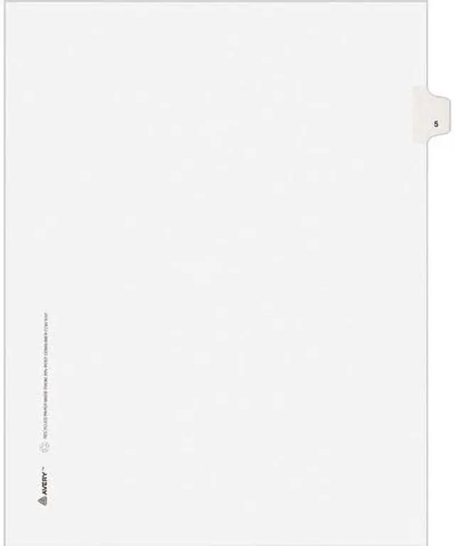 Main image of Avery 11915 Avery-Style Legal Side Tab Divider, Title: 5, Letter, White, 25/Pack