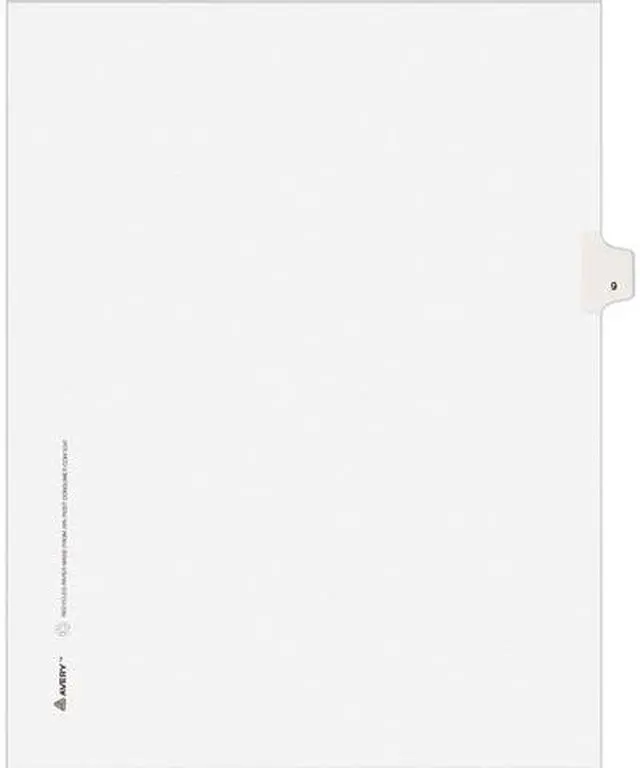 Main image of Avery 11919 Avery-Style Legal Side Tab Divider, Title: 9, Letter, White, 25/Pack