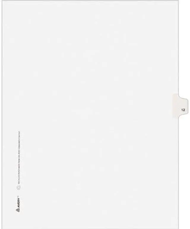 Main image of Avery 11922 Avery-Style Legal Side Tab Divider, Title: 12, Letter, White, 25/Pack