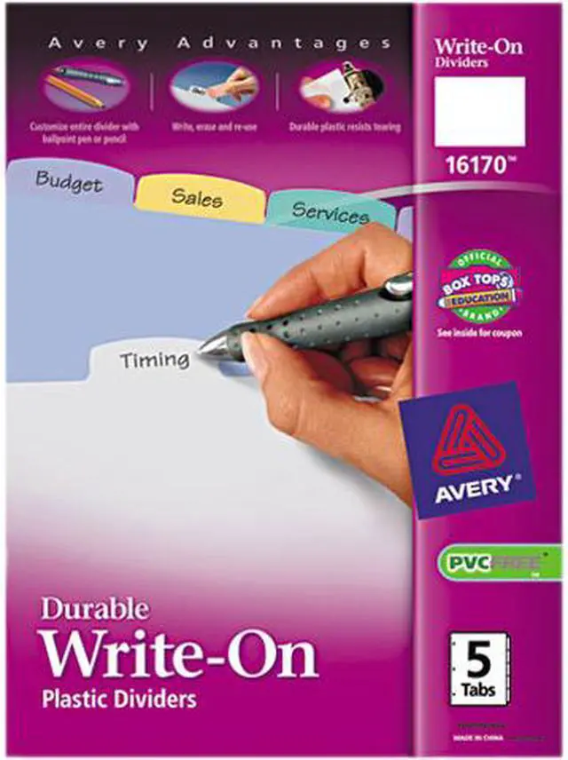 Main image of Avery 16170 Translucent Multicolor Write-On Dividers, 5-Tab, Letter, 1 Set