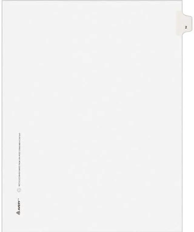 Main image of Avery 82200 Allstate-Style Legal Side Tab Divider, Title: 2, Letter, White, 25/Pack