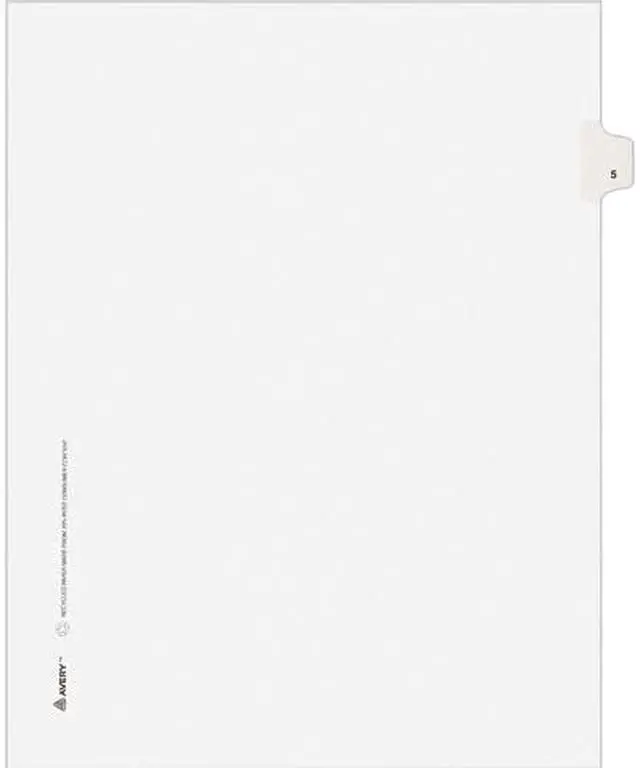 Main image of Avery 82203 Allstate-Style Legal Side Tab Divider, Title: 5, Letter, White, 25/Pack