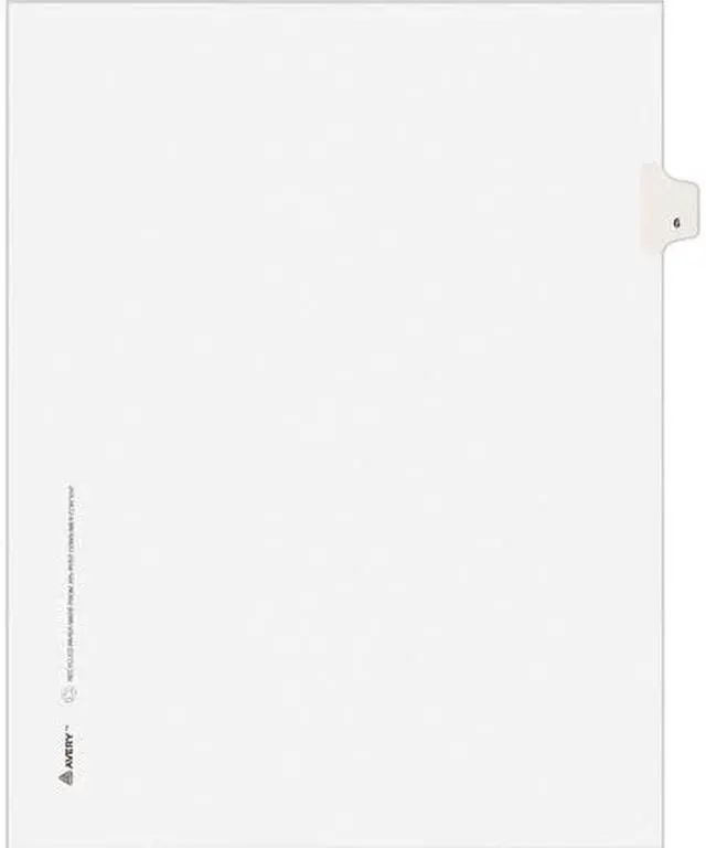 Main image of Avery 82204 Allstate-Style Legal Side Tab Divider, Title: 6, Letter, White, 25/Pack