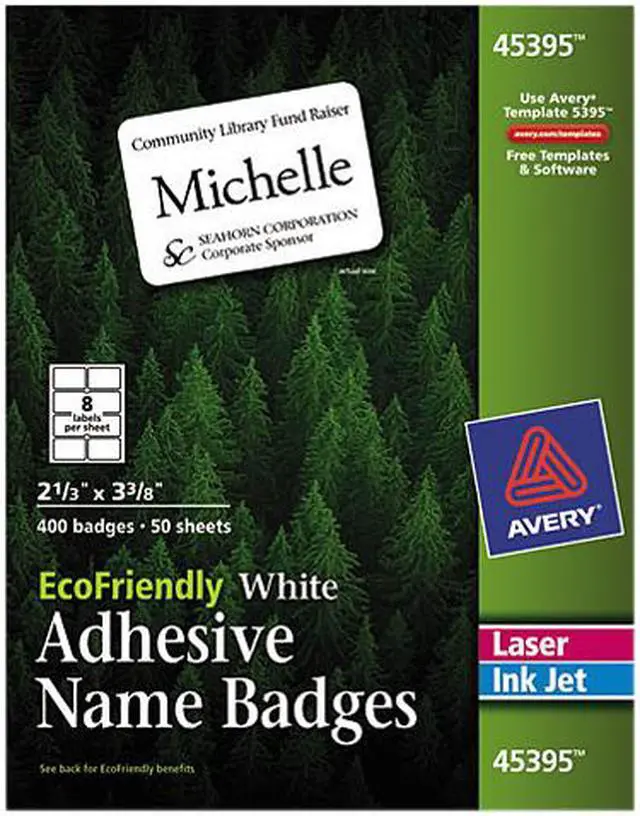 Main image of Avery 45395 EcoFriendly Adhesive Name Badges, 400 Badges