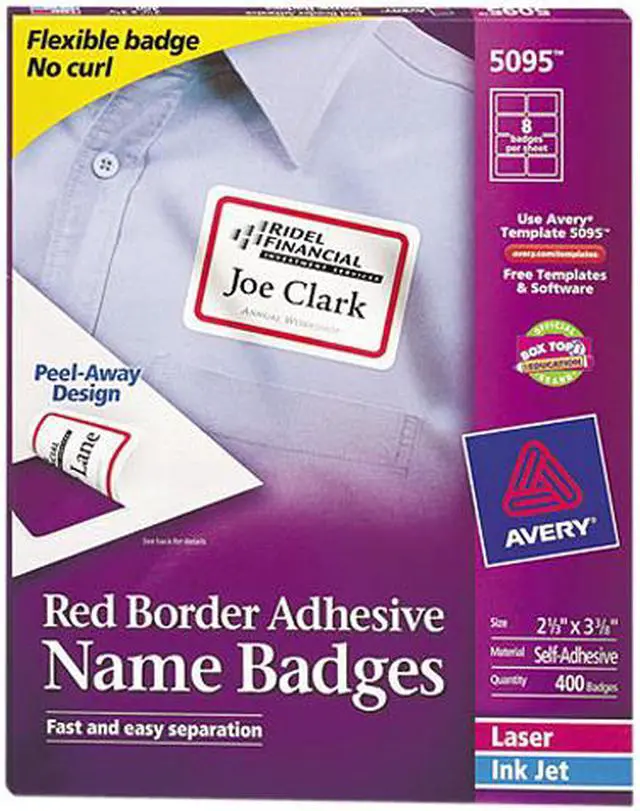 Main image of Avery 5095 Flexible Self-Adhesive Laser/Inkjet Name Badge Labels, 400/Bx