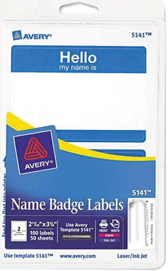 Main image of Avery 5141 Print/Write Self-Adhesive Name Badges, Blue, 100/Pack