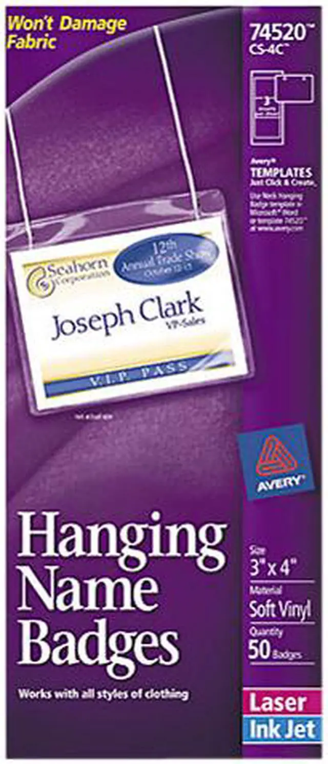 Main image of Avery 74520 Neck Hanging-Style Flexible Badge Holders, Top Load, 3 x 4, White, 50/Box