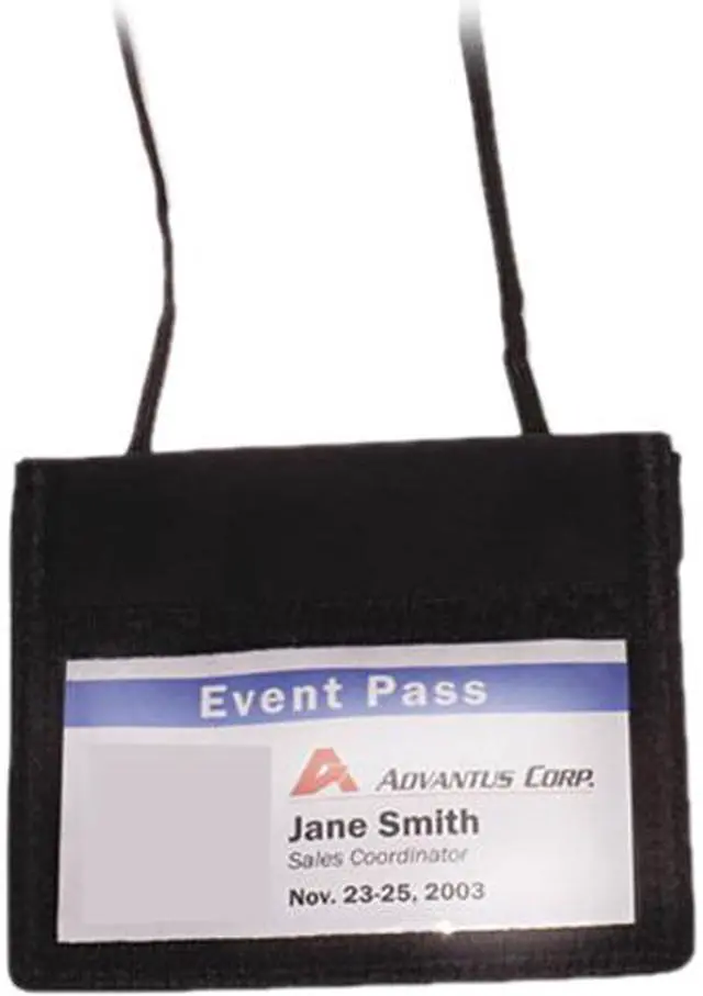 Main image of Advantus 75452 ID Badge Holder w/Convention Neck Pouch, Horizontal, 4w x 2 1/4h, Black, 12/Pack