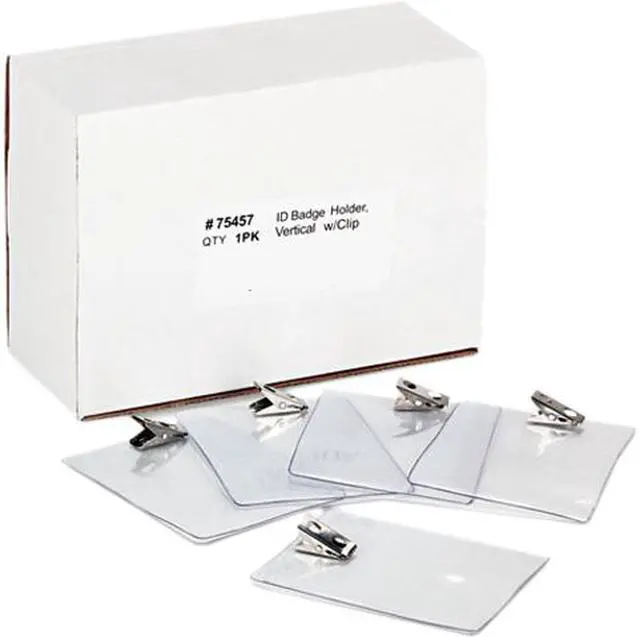 Main image of Advantus AVT75457 ID Badge Holder w/Clip, Vertical, 3w x 4h, Clear, 50/Pack