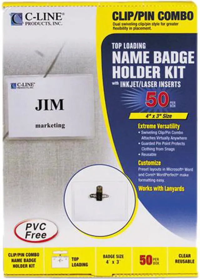 Main image of C-line 95743 Clip/Pin Combo Style Name Badges, Sealed with inserts, 4" x 3", 50/Box