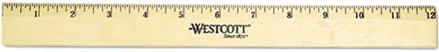 Westcott 05011 Beveled Wood Ruler w/Single Brass Edge, 12, Clear Lacquer  Finish 