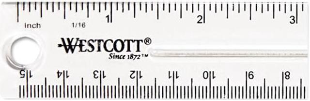 Westcott 45016 Shatter-Resistant Plastic Ruler, 6 Length, Transparent 