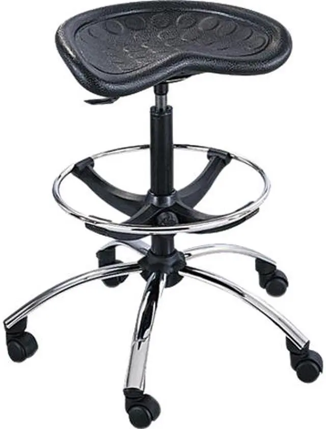 Main image of Safco 6660BL Sit-Star Stool with Footring & Caster, 27”-36h Seat, Black/Chrome