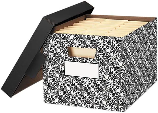 Main image of Bankers Box 0022705 - STOR/FILE Decorative Medium-Duty Storage Boxes, Letter, Black/White Brocade
