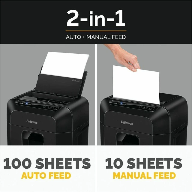 Alt view image 5 of 6 - Fellowes AutoMax 100MA Auto Feed Shredder - Continuous Shredder - Micro Cut - 10 Per Pass - for shredding Credit Card, Paper, Paper Clip, Staples - P-4 - 10 Minute Run Time - 4704001