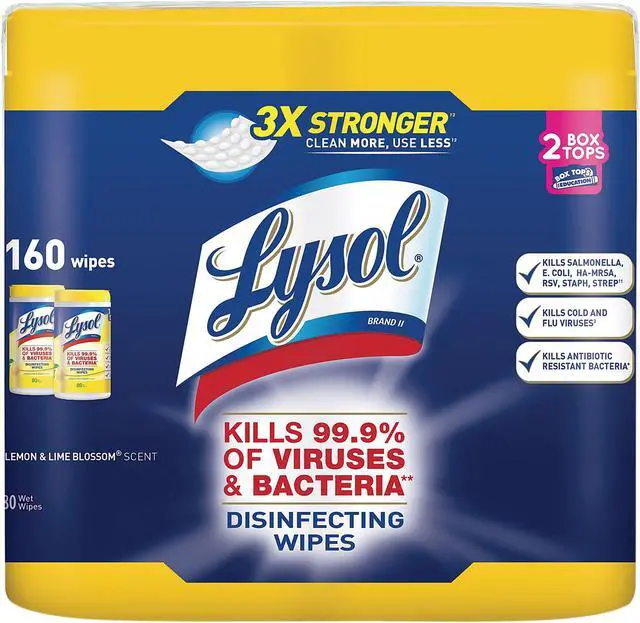 Main image of LYSOL 19200-80296 Disinfecting Wipes, 7" x 8", Lemon and Lime Blossom, 80 Wipes/Canister, 2 Canisters/Pack