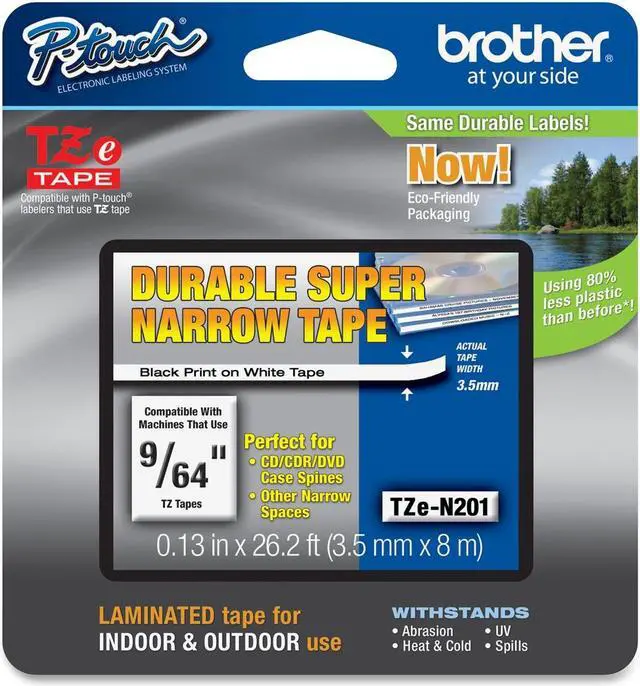 Main image of Brother TZe-N201 Label Tape 0.13" Width x 26.20 ft Length - 1 Each - Thermal Transfer - Black