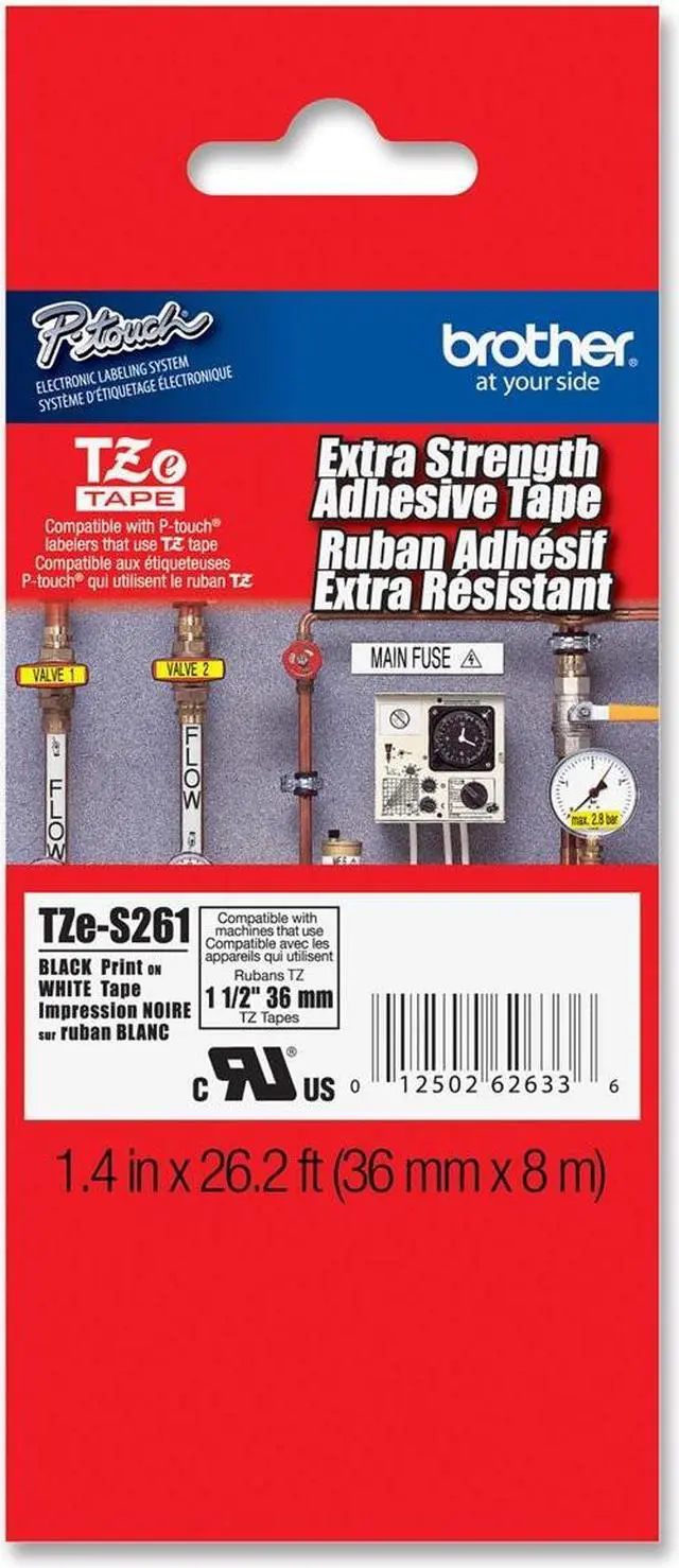 Main image of Brother P-Touch TZE-S261 TZ Extra-Strength Adhesive Laminated Labeling Tape, 1-1/2w, Black on White