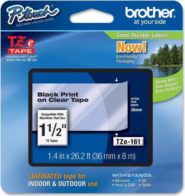 Main image of Brother TZe-161 Thermal Label 1.42" Width x 26.25 ft Length - 1 / Each - Rectangle - Thermal Transfer - Clear