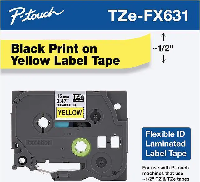 Alt view image 3 of 6 - Brother TZEFX631 Black on Yellow Flexible ID Tape for P-touch Label Printer, 12mm (0.47") x 8m (26.2 ft) - 1 Each