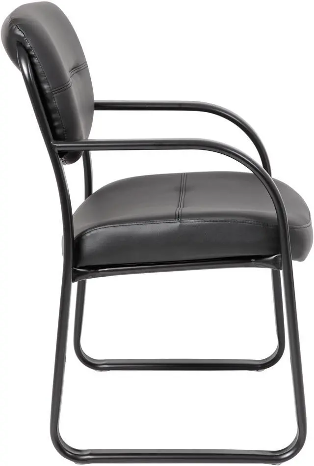Alt view image 3 of 10 - BOSS Leather Sled Base Side Chair W/ Arms (B9529)