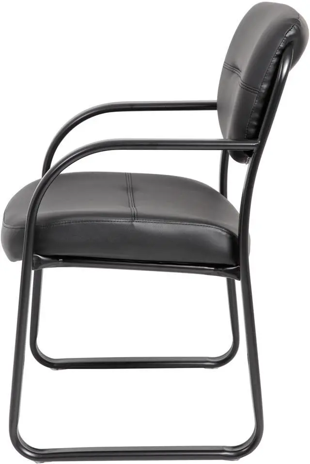 Alt view image 5 of 10 - BOSS Leather Sled Base Side Chair W/ Arms (B9529)