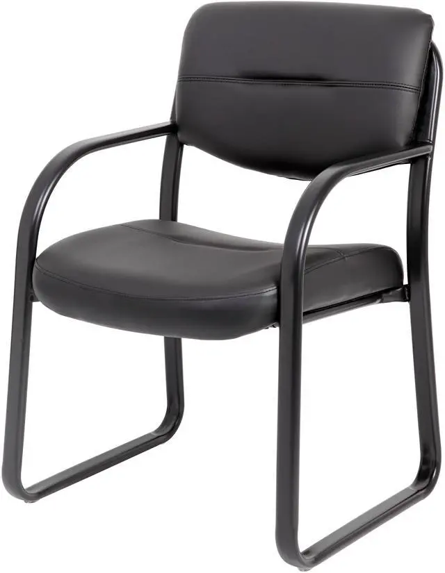 Alt view image 6 of 10 - BOSS Leather Sled Base Side Chair W/ Arms (B9529)