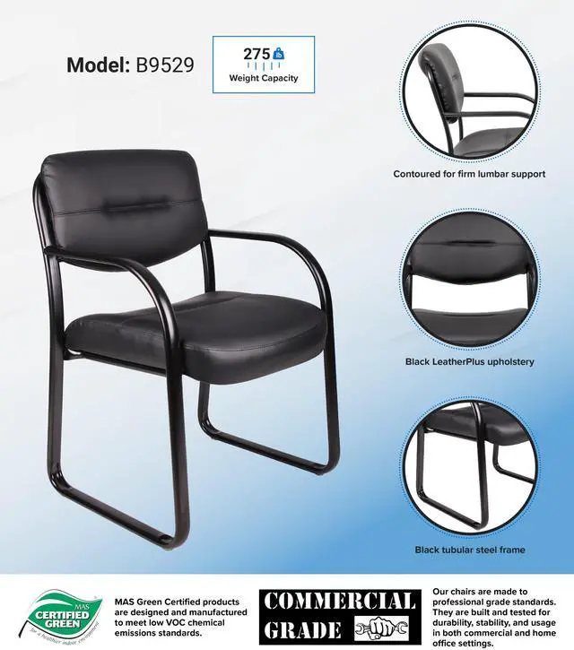 Alt view image 9 of 10 - BOSS Leather Sled Base Side Chair W/ Arms (B9529)