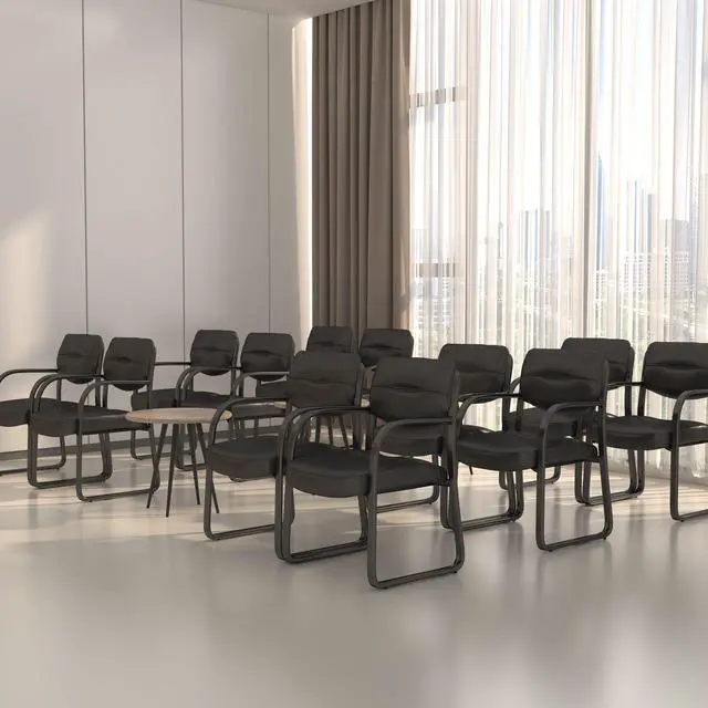 Alt view image 10 of 10 - BOSS Leather Sled Base Side Chair W/ Arms (B9529)