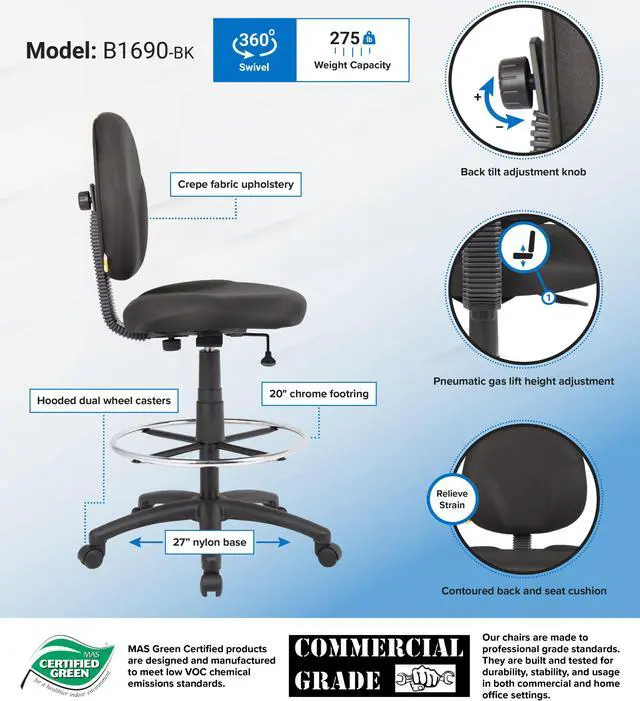 Alt view image 2 of 2 - BOSS Office Products B1690-BK Drafting Stools