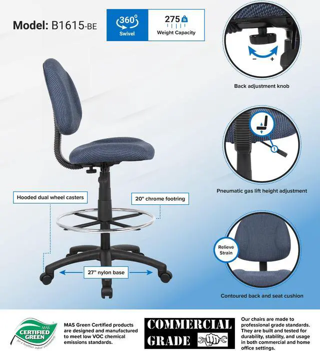 Alt view image 2 of 2 - BOSS Office Products B1615-BE Drafting & Medical Stools
