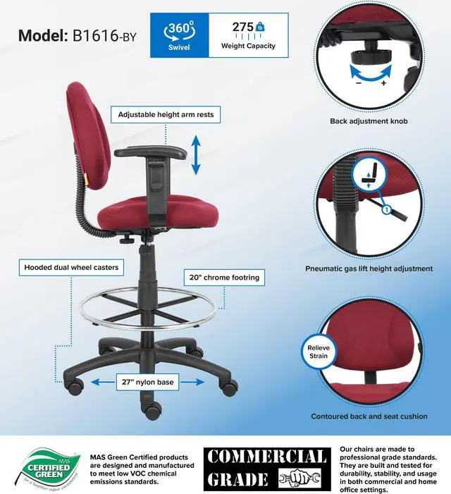 Alt view image 2 of 2 - BOSS Office Products B1616-BY Drafting & Medical Stools