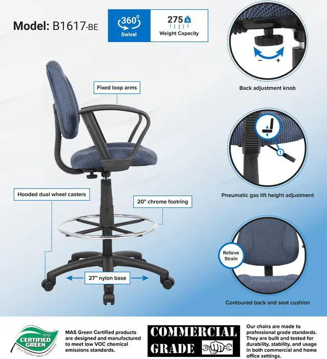 Alt view image 2 of 2 - BOSS Office Products B1617-BE Drafting & Medical Stools