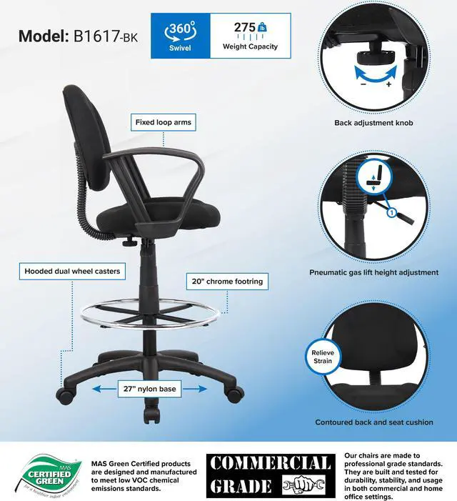 Alt view image 2 of 2 - BOSS Office Products B1617-BK Drafting & Medical Stools