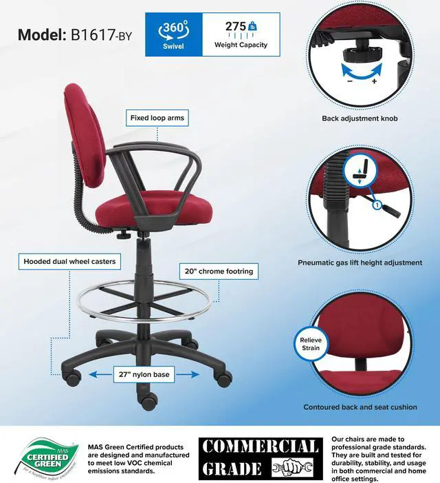 Alt view image 2 of 2 - BOSS Office Products B1617-BY Drafting & Medical Stools