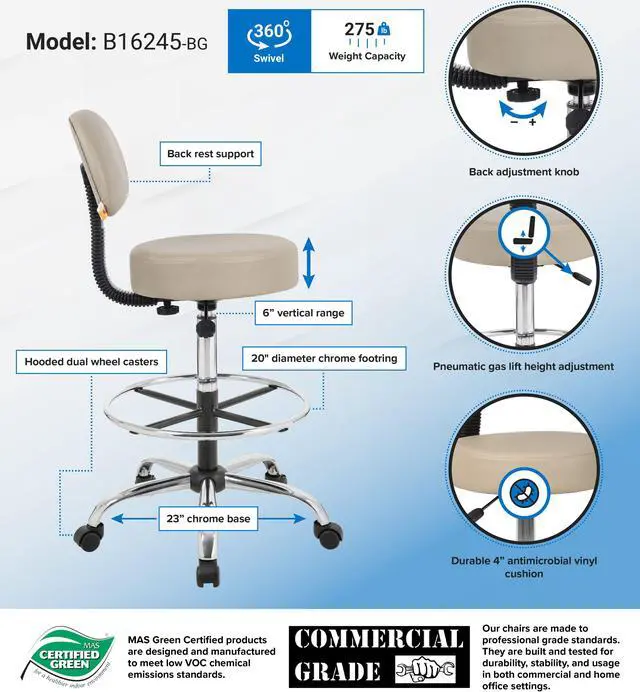 Alt view image 2 of 2 - BOSS Office Products B16245-BG Medical Stools
