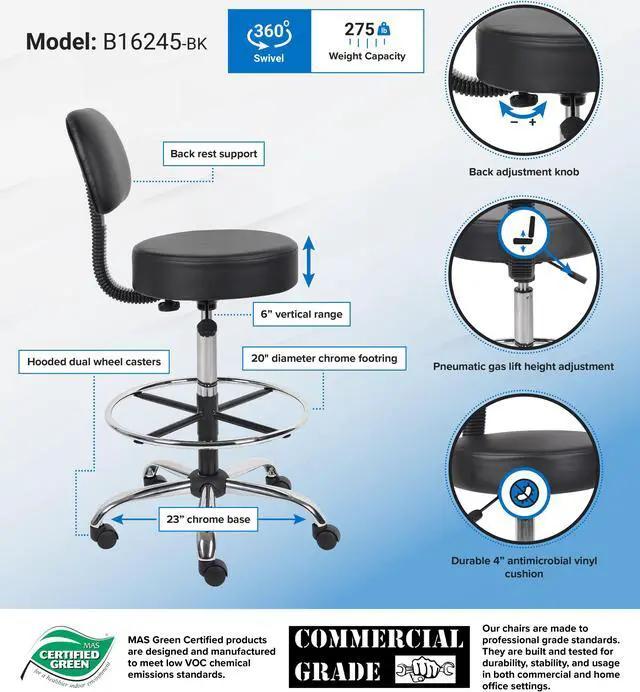 Alt view image 2 of 2 - BOSS Office Products B16245-BK Medical Stools