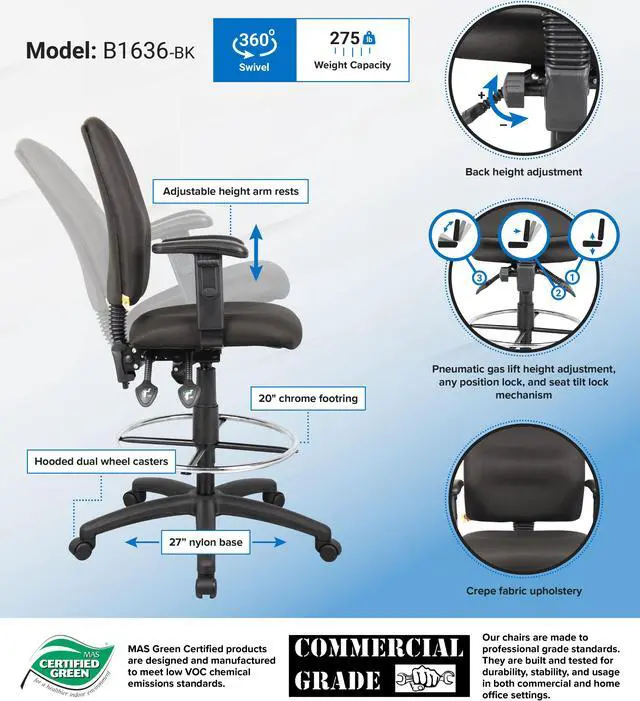 Alt view image 2 of 2 - BOSS Office Products B1636-BK Drafting & Medical Stools