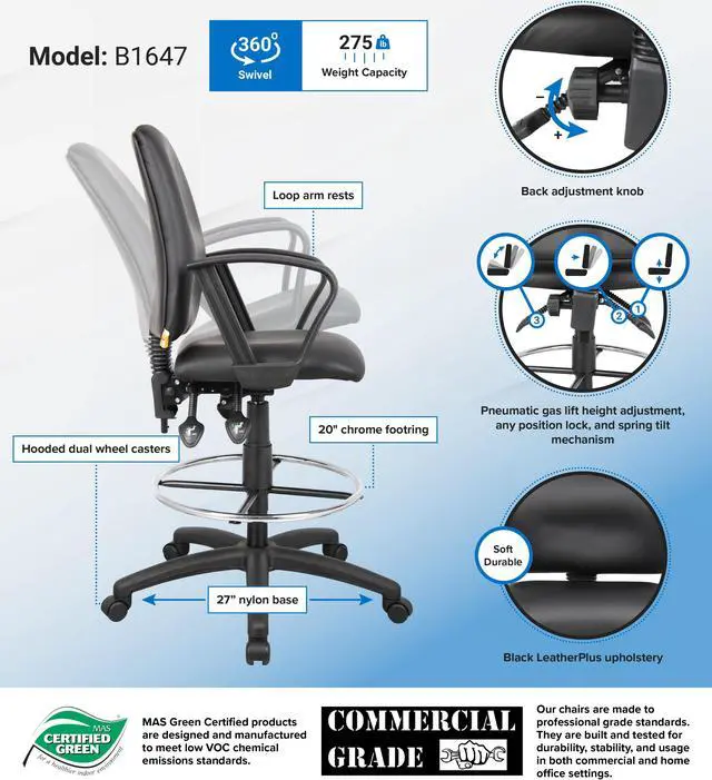 Alt view image 2 of 2 - BOSS Office Products B1647 Drafting & Medical Stools