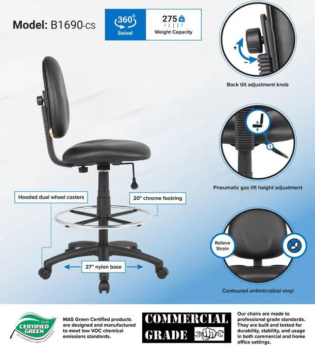 Alt view image 2 of 2 - BOSS Office Products B1690-CS Drafting Stools