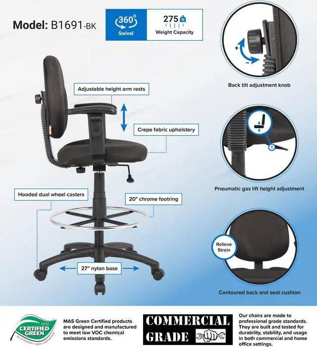 Alt view image 2 of 2 - BOSS Office Products B1691-BK Drafting Stools