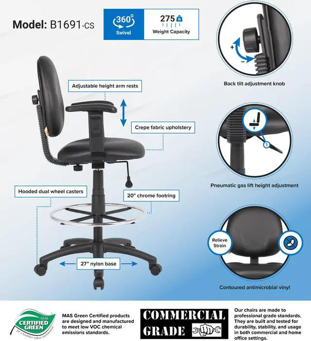 Alt view image 2 of 2 - BOSS Office Products B1691-CS Drafting Stools