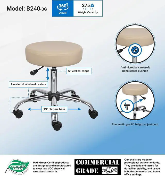 Alt view image 2 of 2 - BOSS Office Products B240-BG Medical Stools