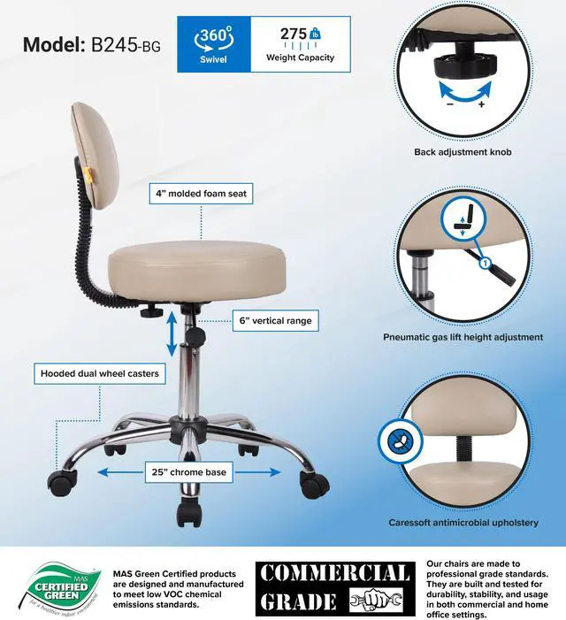 Alt view image 2 of 2 - BOSS Office Products B245-BG Medical Stools
