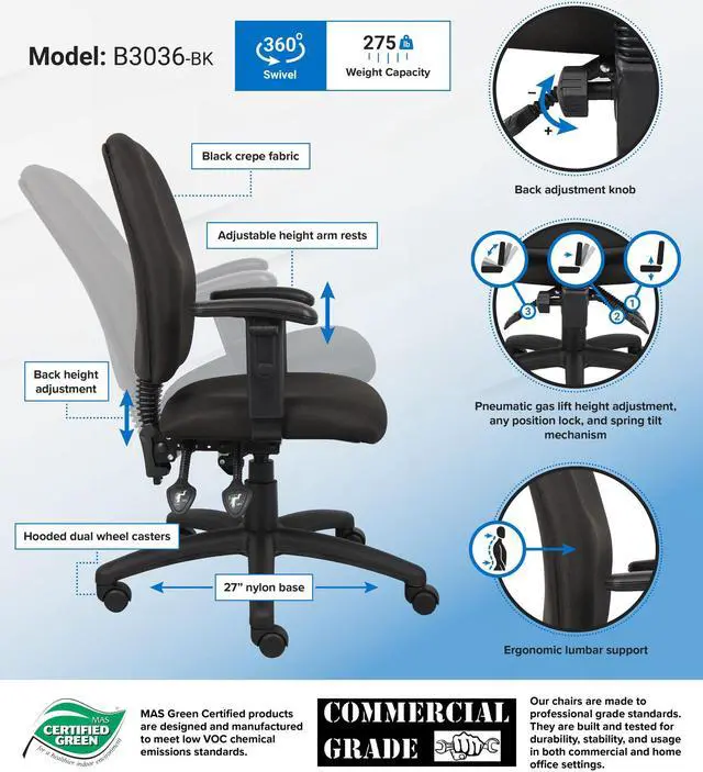 Alt view image 5 of 5 - BOSS Office Products B3036-BK Task Chairs