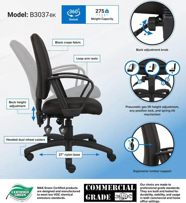Alt view image 5 of 5 - BOSS Office Products B3037-BK Task Chairs