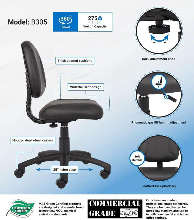 Alt view image 2 of 6 - BOSS Black Posture Chair (B305)